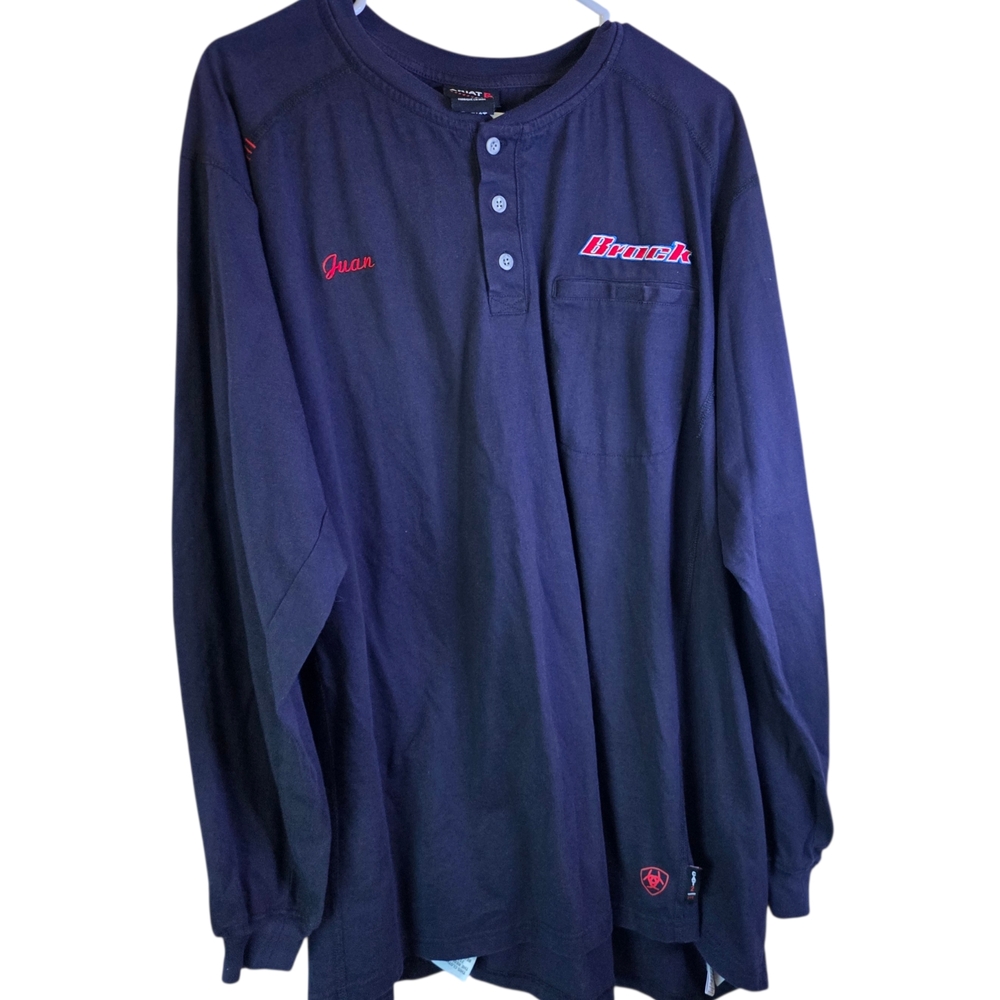 Ariat FR Shirt XXL Mens Navy Henley Flame Resistant CAT 2 NFPA 2112 Work Safety